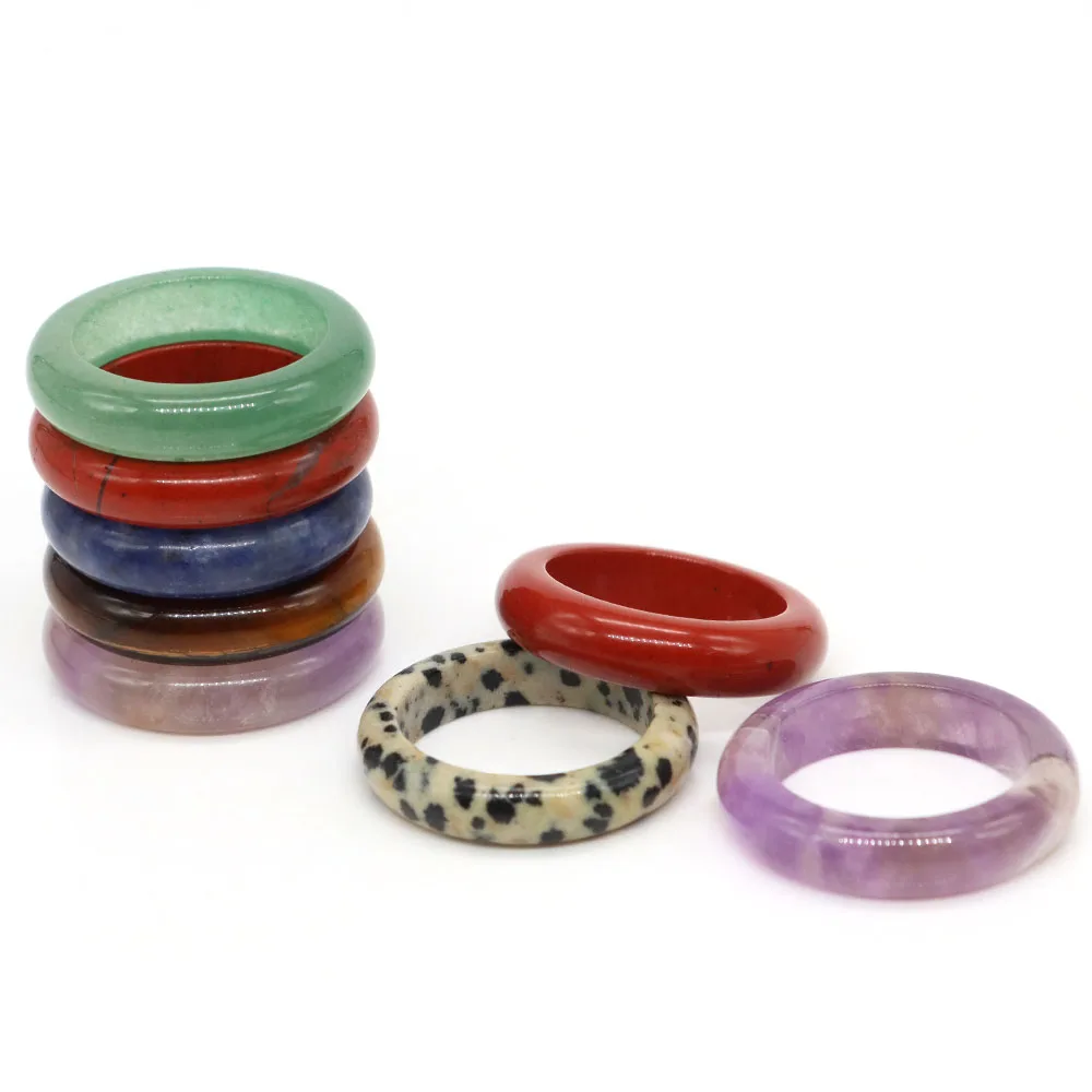 Natural Stone Finger Rings Round Circle Healing Crystal Agate Tiger Eye Charms Jewelry Gift for Diy Necklace Pendant Earrings