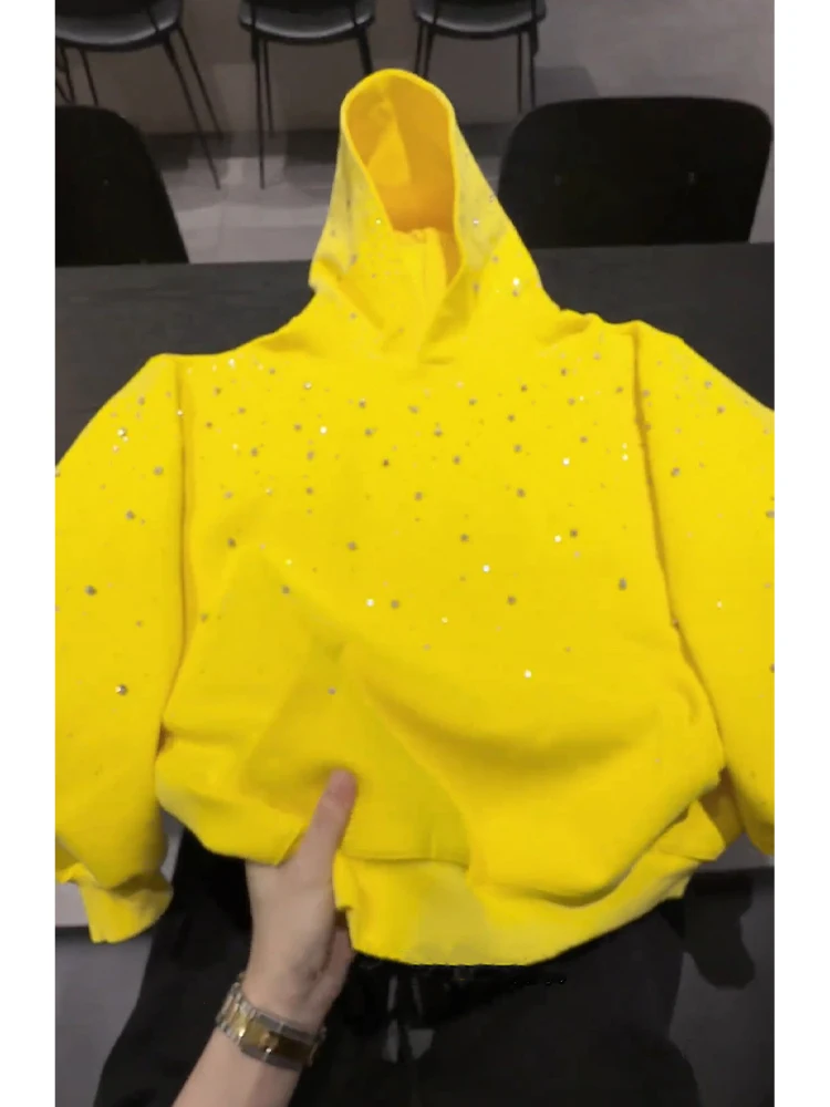 

Men's Hoodie Sweatirt Rhinestone Embellied Casual Wear oulder Padded Spring Season American Sle Couple Matching Coat