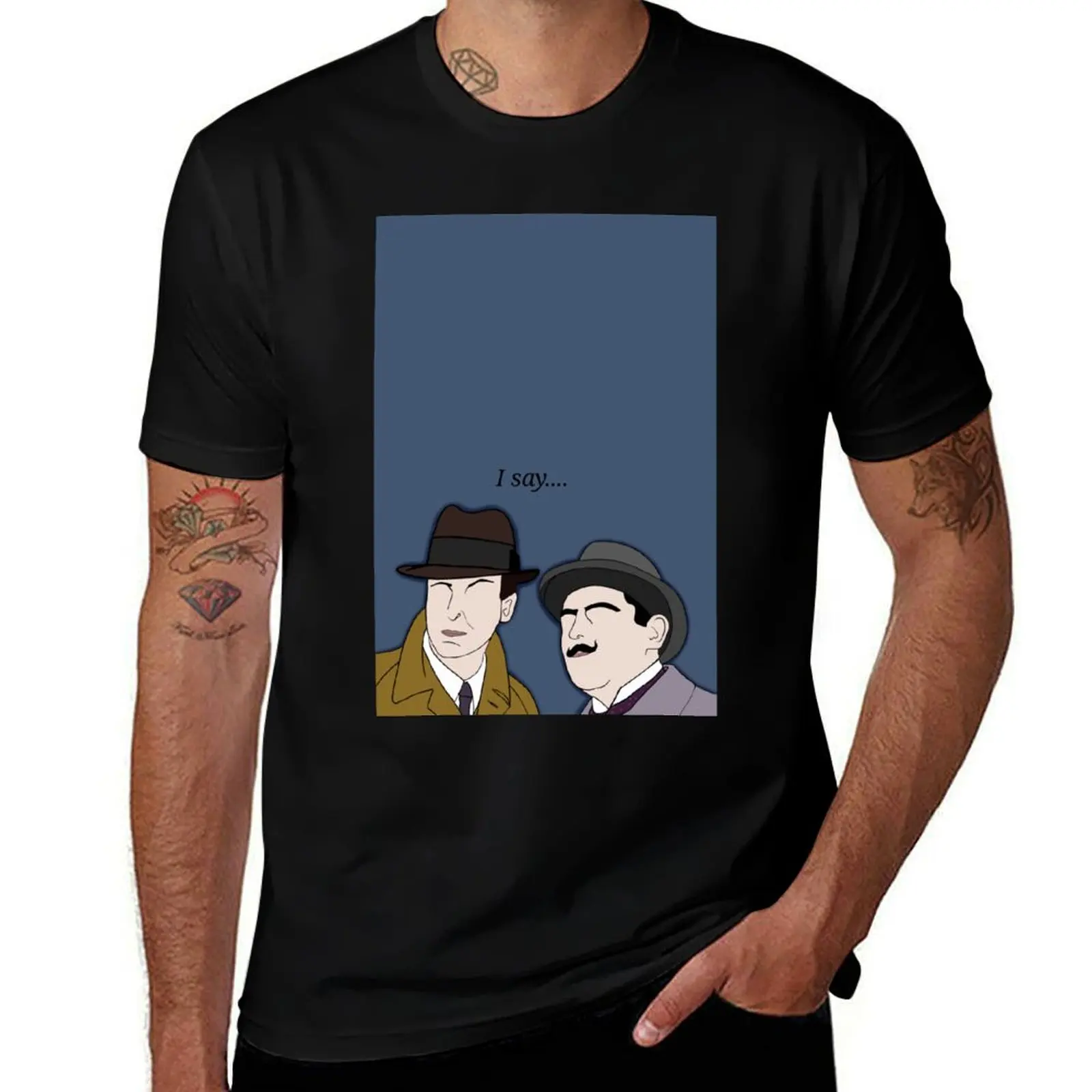 Captain Hastings and Poirot T-Shirt Casual Everyday Wear T-Shirt