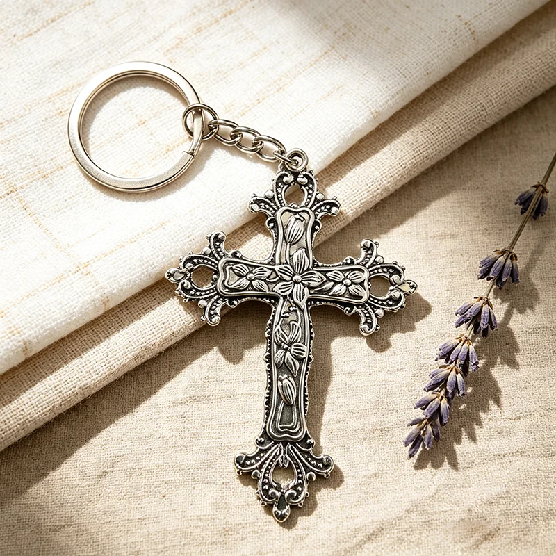 1 stücke Vintage Goth Kreuz Schlüsselbund Auto Frauen Männer Tasche Zubehör Schmuck Geschenke Schlüsselanhänger Großhandel Halter – Detail 2