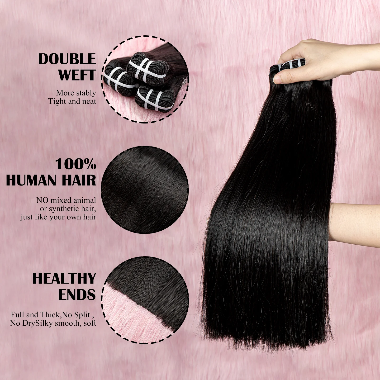 V Beauty 16A Grade Double Drawn Unprocessed Raw Vietnamese Human Hair Bundles 100% Virgin Hair Straight Bundles Extensions