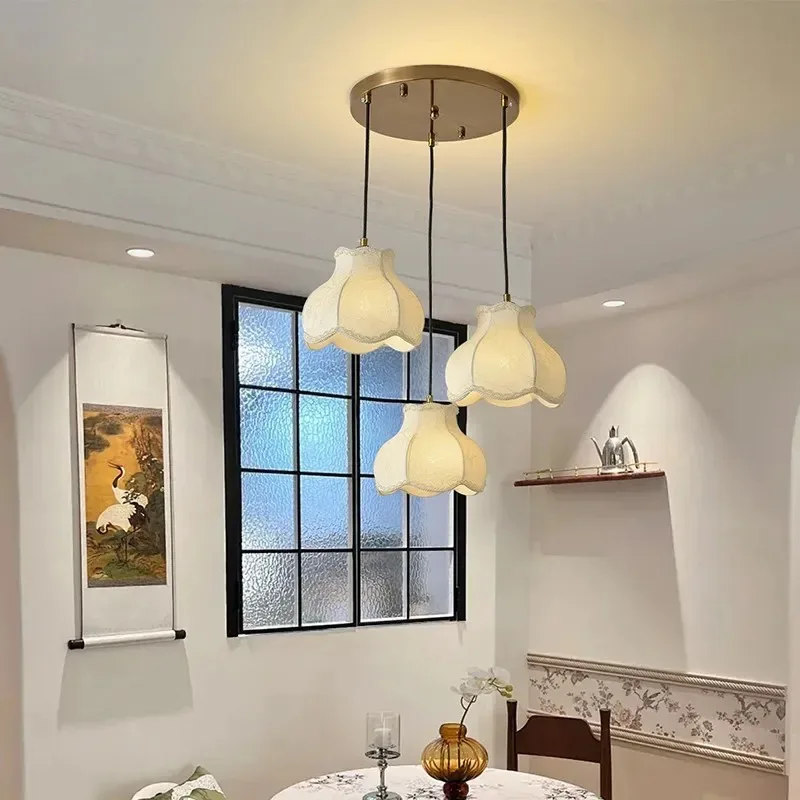 French Retro Fabric Pendant Lamp For Restaurant Cafe Bedroom Study Hotel Room Bar Counter Cloakroom Aisle Ceiling Lighting