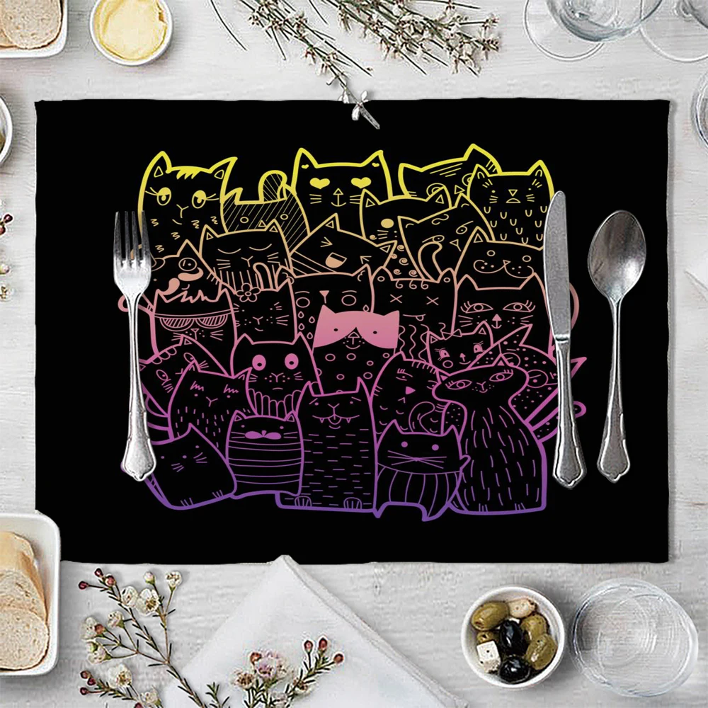 1PC Cute Cats Noodle Style Vector Placemat Kitchen Dining Table Decor Linen Tableware Mats Coaster Tableware Decoration