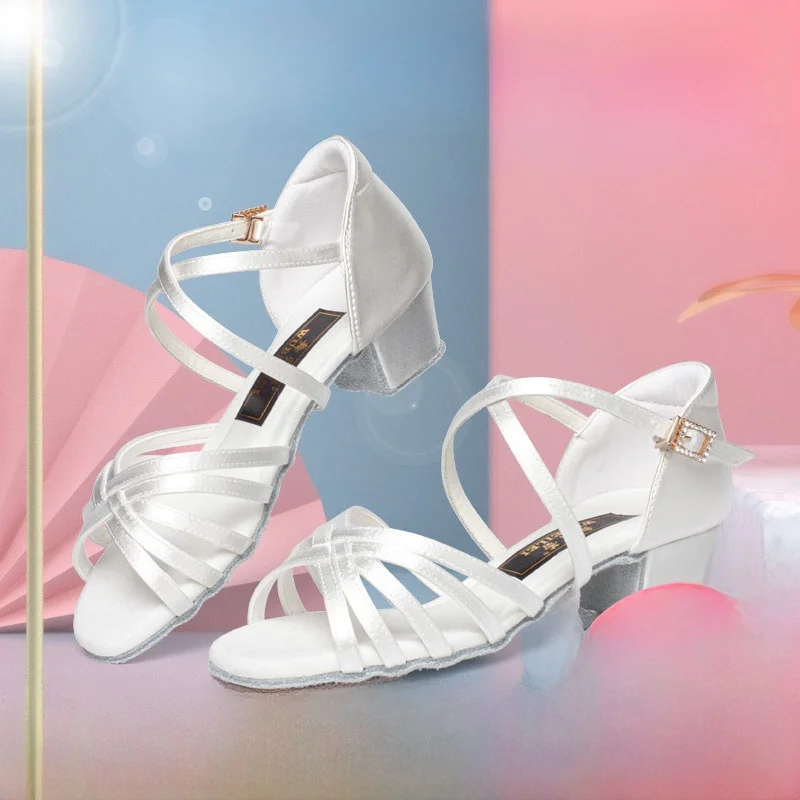 ローヒールラテンダンスシューズ-ソフトボトムバレエスリッパ-女の子用-プロフェッショナル子供用ダンスシューズ-初心者向け