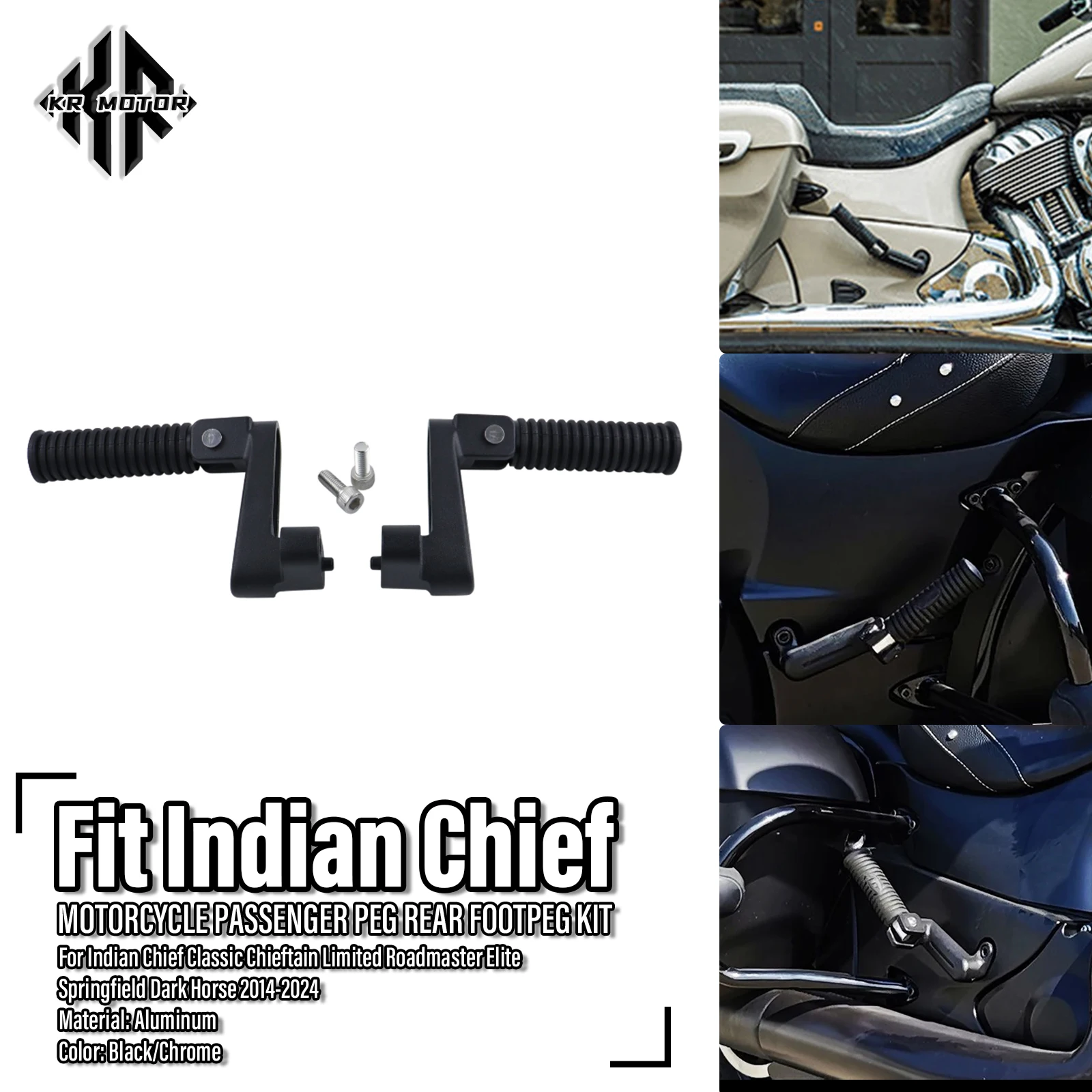 

Fits For Indian Chief Classic Chieftain Limited Roadmaster Elite Springfield Dark Horse Motorcycle Passenger Rear Footpeg Kit