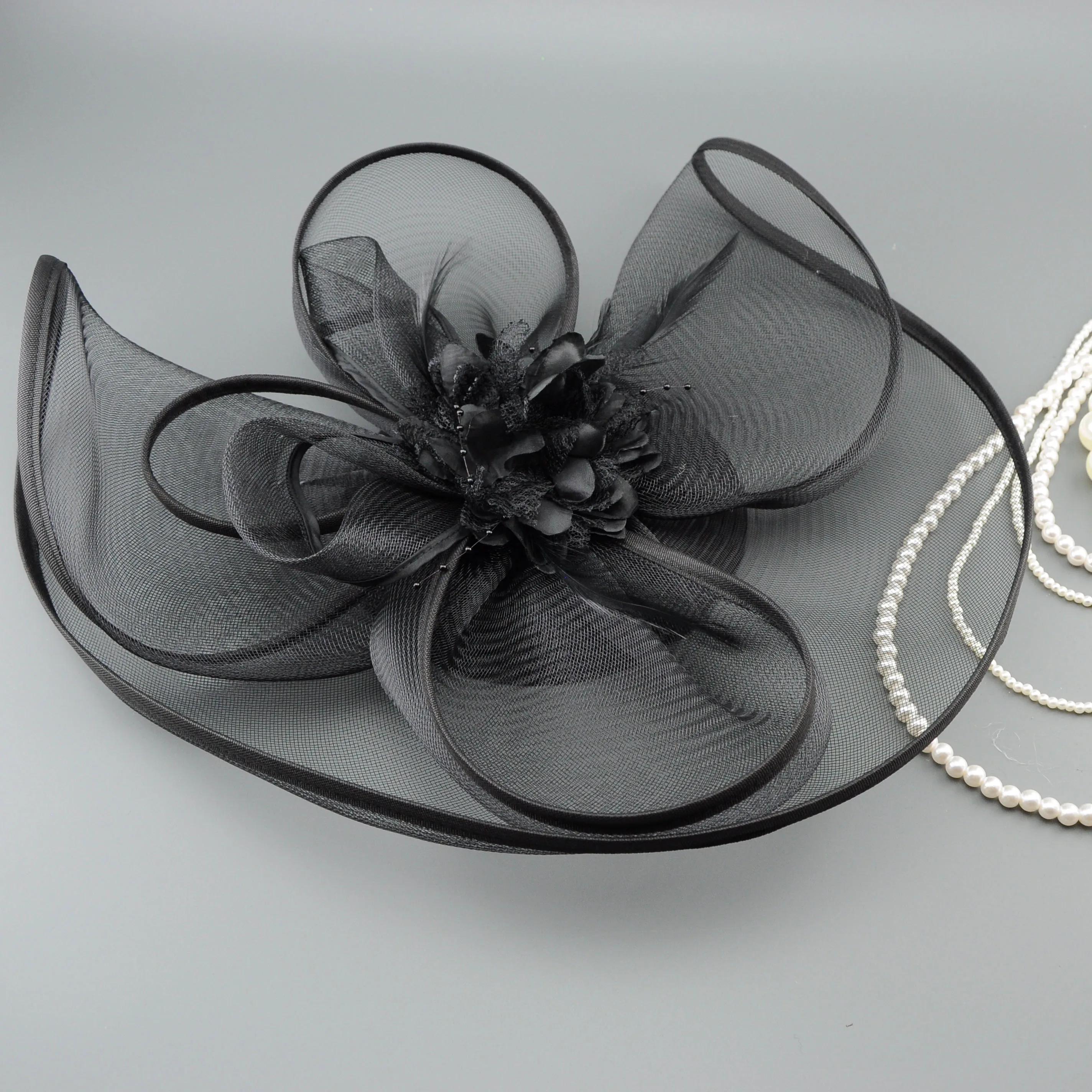 Oversized 3D Mesh Fascinator Hat with Floral & Feather, Bridal Veil Headpiece for Kentucky Derby, Tea Party, Wedding, Cocktail P