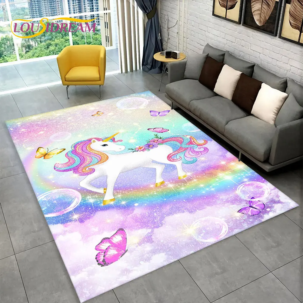 3D Cartoon Unicorn Animal Area Rug,Carpet Rug for Living Room Children\'s Bedroom Sofa Doormat Decor,Kids Paly Non-slip Floor Mat