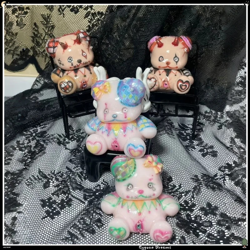 novelty-gothic-creepy-bear-squishy-handmade-pastel-clown-devil-bear-squeeze-toy-horror-tattoo-stitch-design-decompression