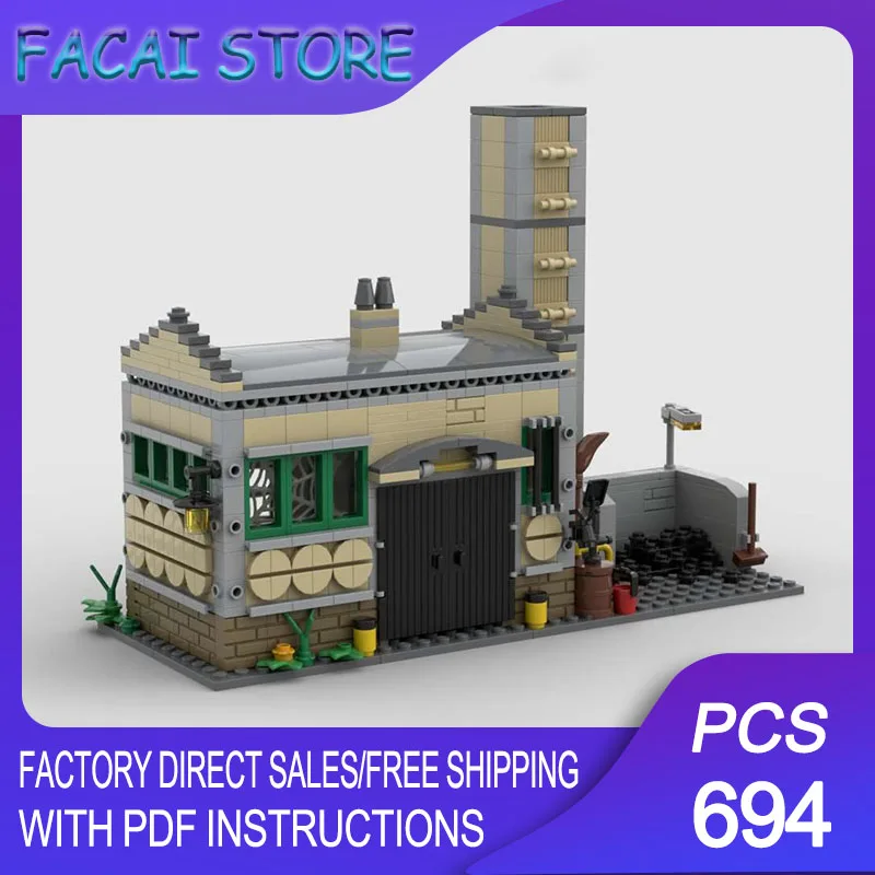 

Moc Building Bricks Modular Heating Plant / Workshop Railway Depot Model Technology Blocks Christmas DIY Toy Construction Gifts