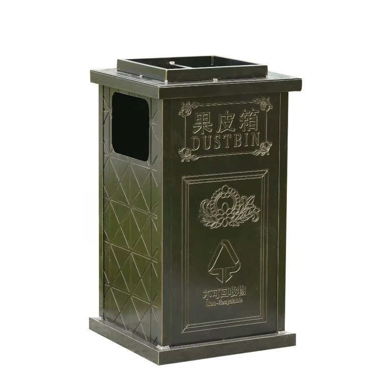 Outdoor anti-corrosive trash can in the real estate sales department next to the road in the garden square