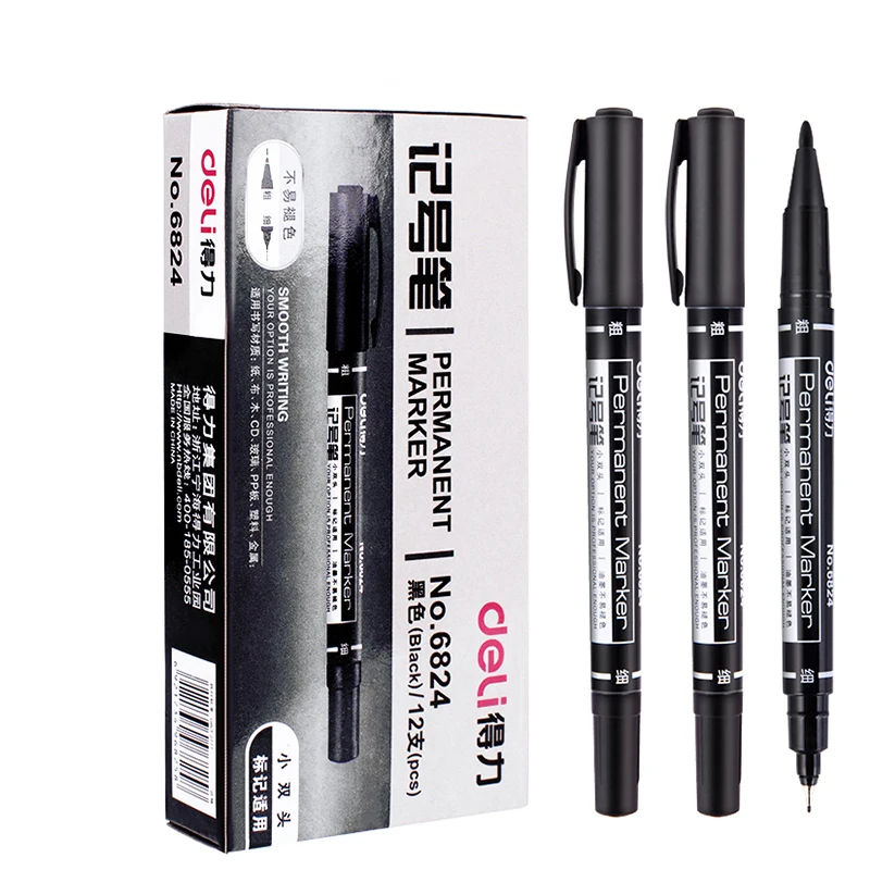 12Pcs Twin Tip Permanent Marker Pen Set Fine Point Waterproof Ink Thin Nib Crude Nib Black Ink 0.5mm-1mm Fine Color Marker Pen