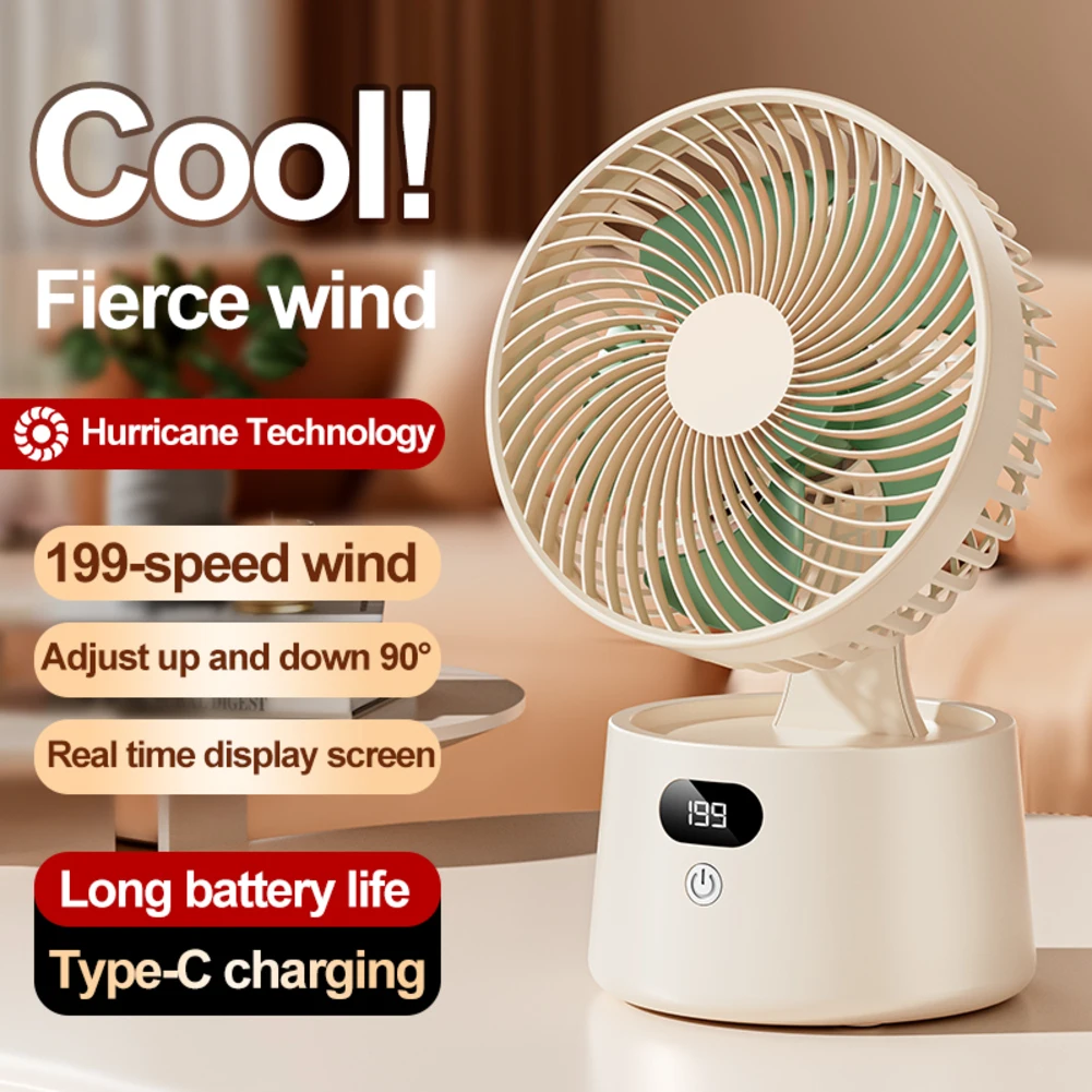 New Powerful USB Desk Fan Charging Home Dormitory Large Wind Desktop Portable Electric Fan 90° Adjustable Settings Rechargeable