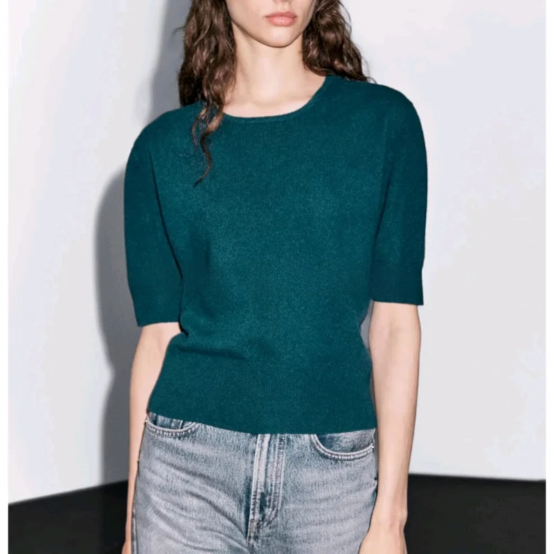 Suéter de Punto para Mujer, Cuello Redondo, Mezcla de Lana, Manga Larga, Borde Acanalado Decorativo, Fibra de Poliéster Suave...