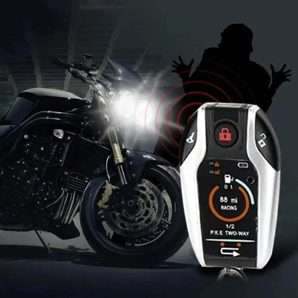 Motorcycle Scooter Security Alarm, 2-Way Vibration Anti-Theft Burglar Alarm with Remote Engine Start