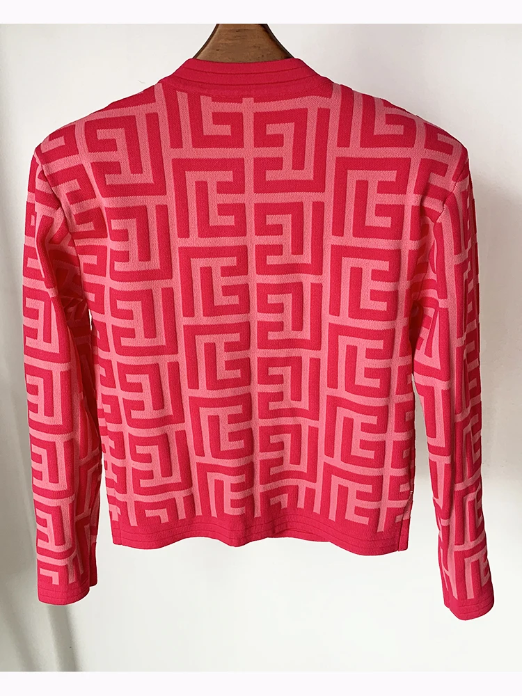 HIGH STREET Newest 2024 Designer Tops Women\'s Jacquard Geometrical Perspective Knitted Pullover Sweater