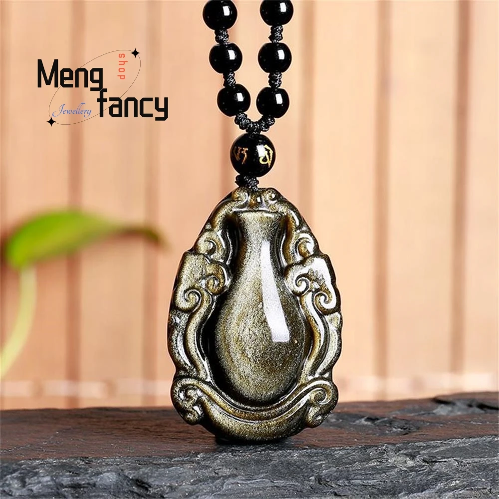 

Natural Gold Obsidian Gourd Pendant Charm Fashion Luxury Exquisite Jewelry Men Women Mascot Best Selling Handicraft Holiday Gift