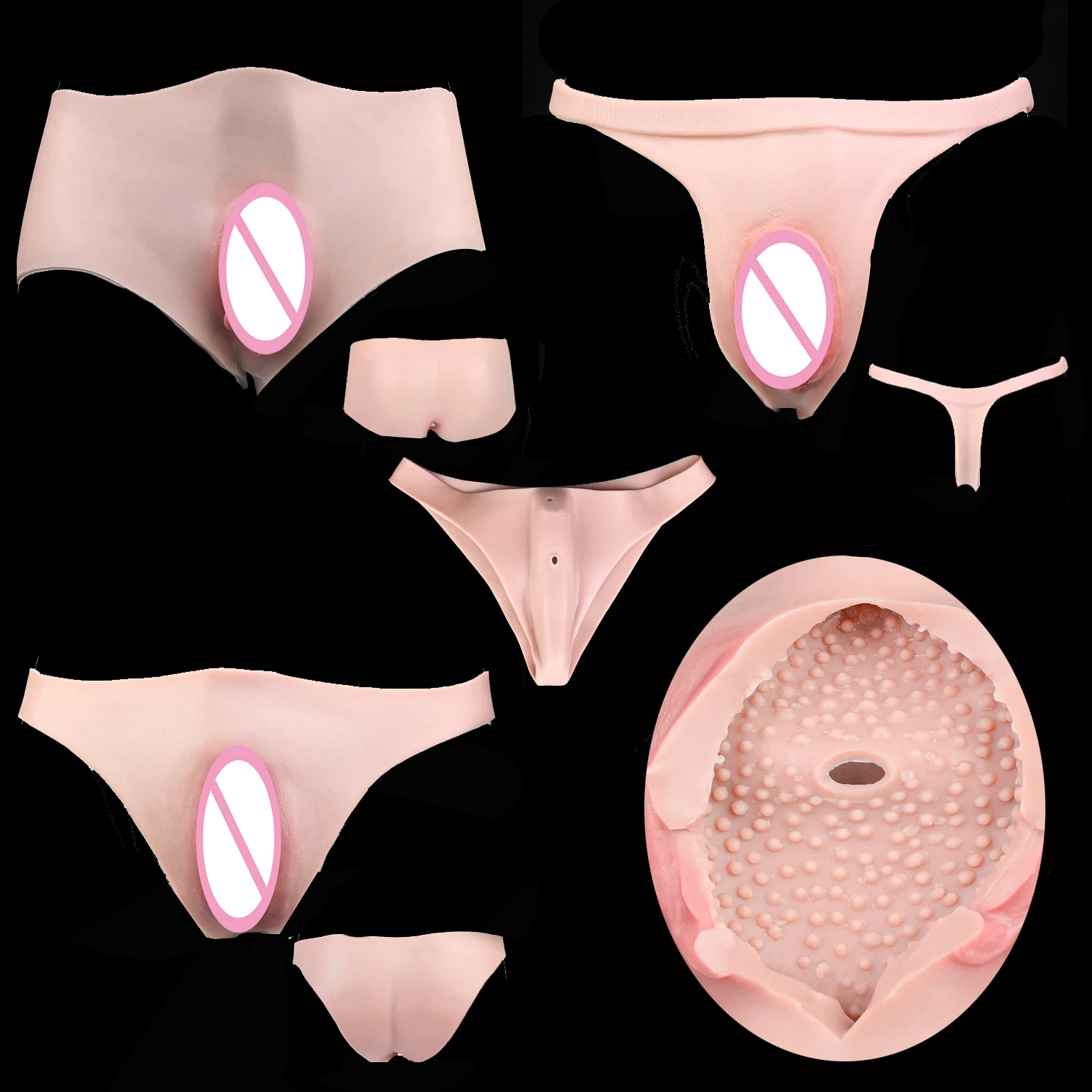 FAAK Silicone Wearing Realistic Insertable Vagina Panties Hiding Gaff Thongs Men's Cross-Dressing Underwear Thongs Men's Briefs