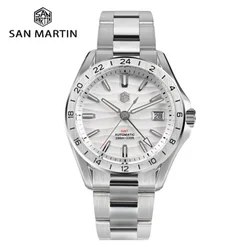 San Martin 남성용 럭셔리 비즈니스 원피스 GMT 시계, 39mm 사막 질감, NH34 자동 기계식 방수, 100m 야광 SN0129, 신제품