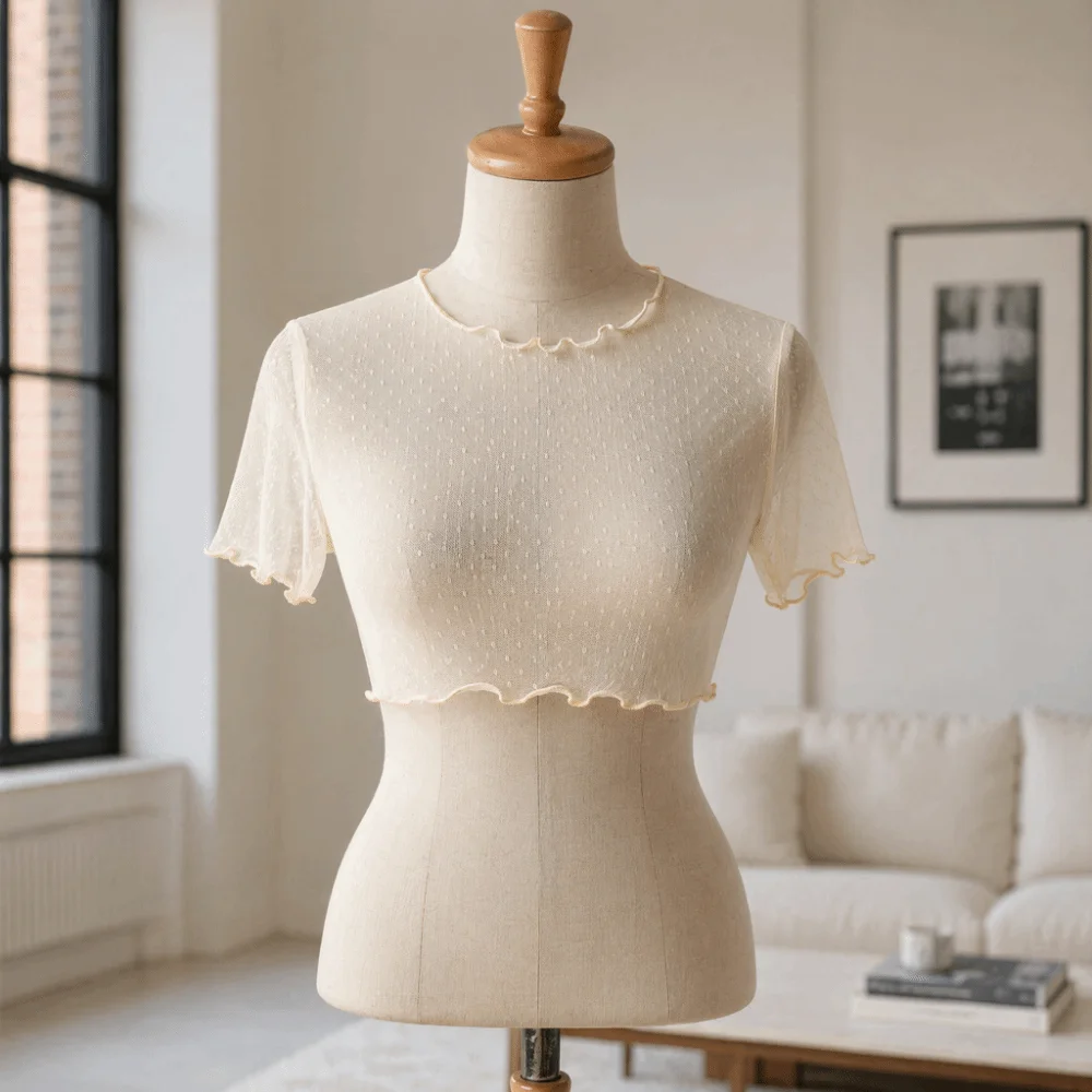 Fashion Polyester Lantern Mesh Inner Top Breathable Elastic Lace Camisole Base Hollow Out Cropped Mesh Blouse Vacation