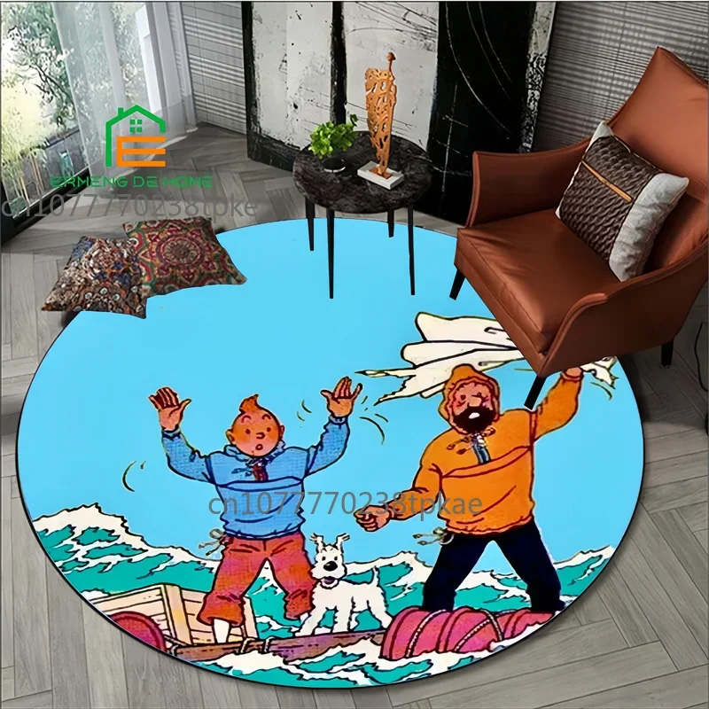 

TT-Tintin Vector Logo Printing Round Carpet Living Room Bedroom Beautiful Rugs Non -slip Door Pad Floor Mats Area Rug