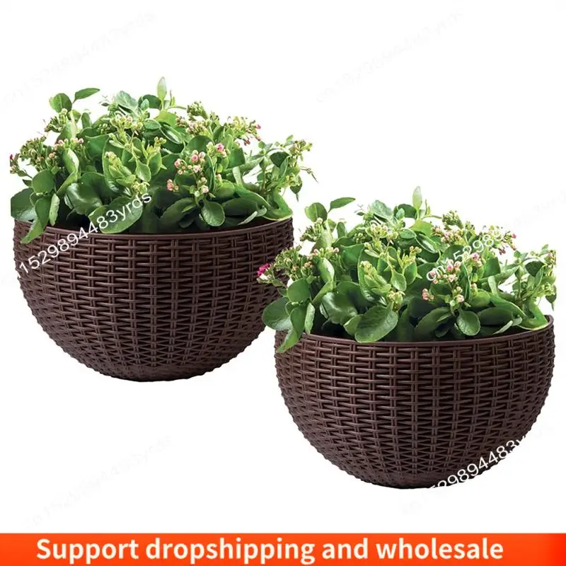 

AA86 Brown Large European-Style Imitation Rattan Wall-Mounted Semi-Circular Flowerpot Lazy Flowerpot Easy To Use