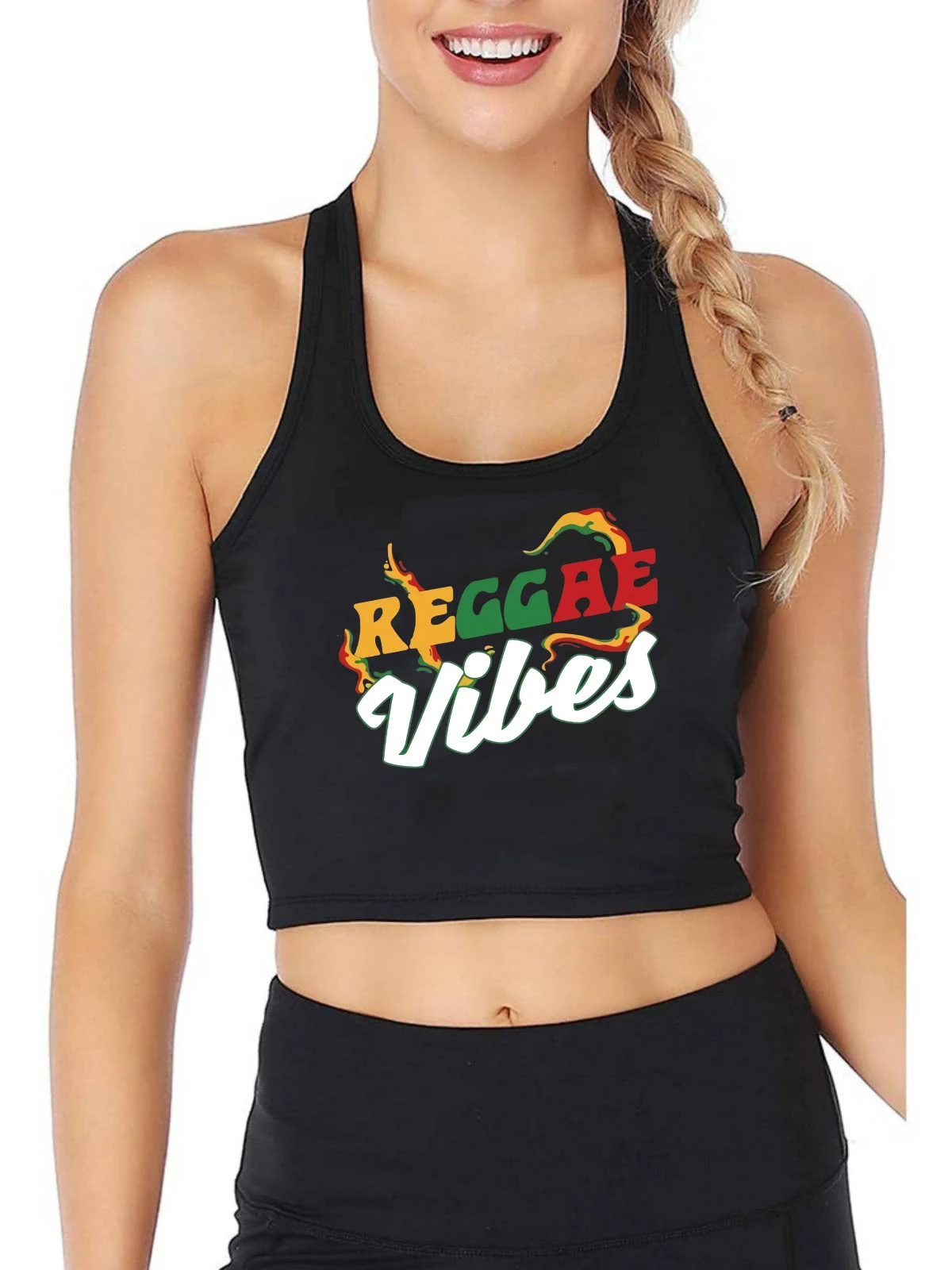 

Reggae Vibes Rhythm Design Sexy Slim Fit Crop Top Women's Personality Customizable Tank Tops High Street Camisole