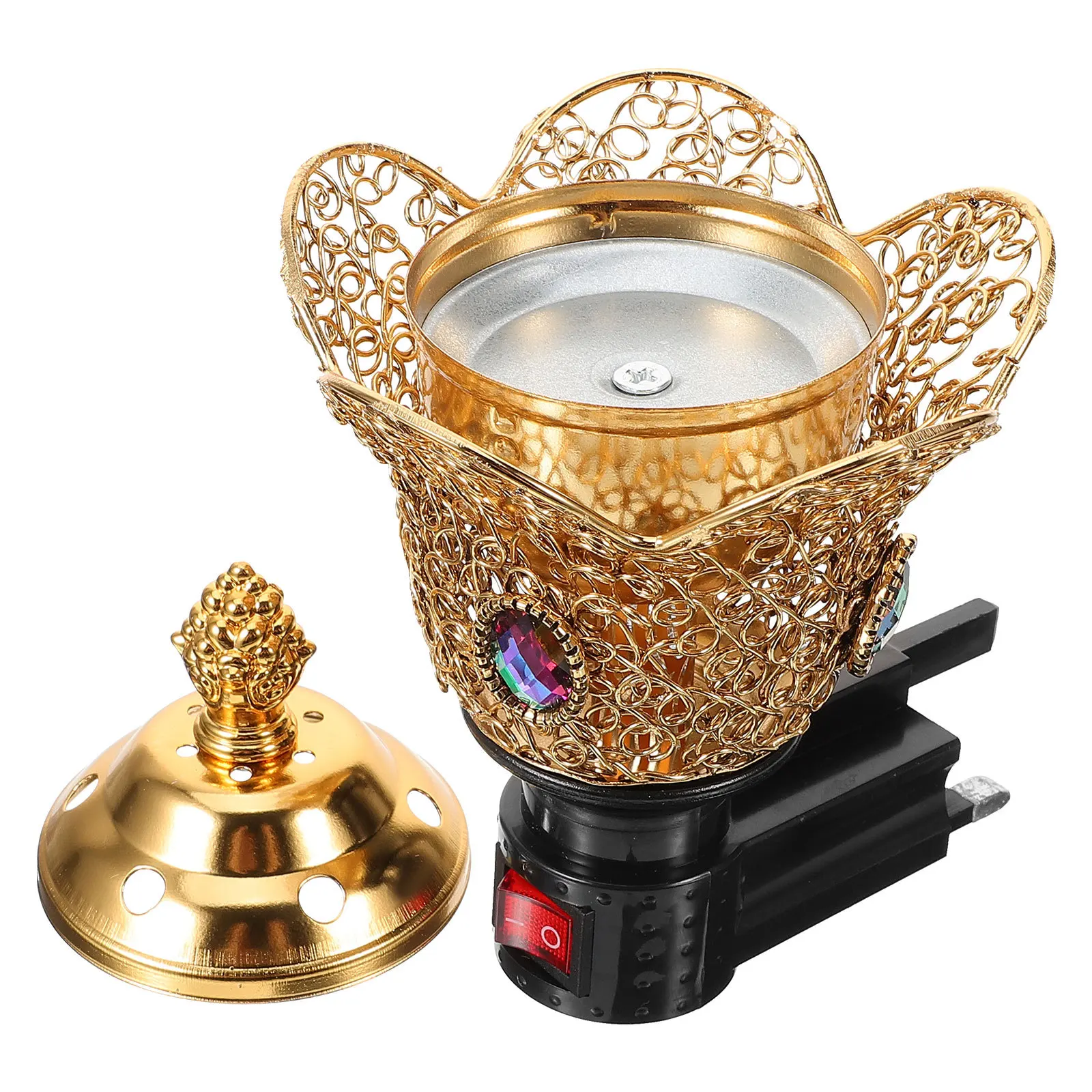

Small Arabian Electric Incense Burner Lidded Plug-in Censer Ornament Uk Plug Metal Incense Burner Home Decor Ornament