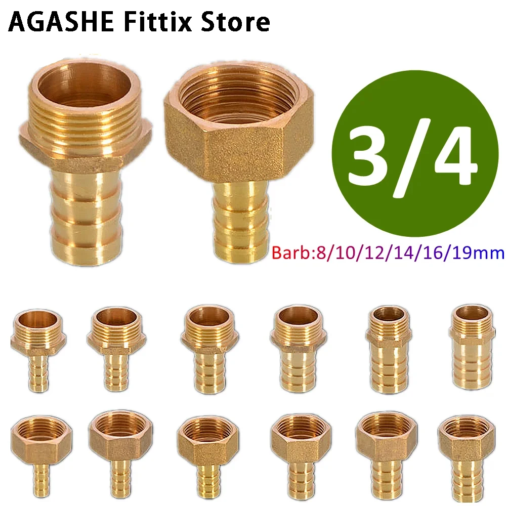 Pagoda Connector 6 8 10 12 14 16 19 25mm Hose Barb Connector Hose Tail Thread 3/4 BSP Thread PC Male Brass Water Pipe Fittings