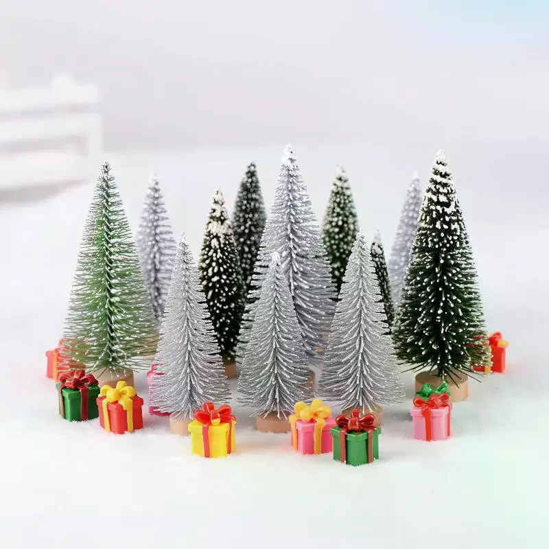 Mini Christmas Tree Ornament With Snow Frosted Design Cute Figurines For Tabletop Holiday Party Decor