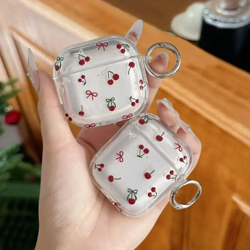 Cute Cherry Bow Earphone Case for Apple AirPods 1/2/3/4 Shockproof Earbud Cover for AirPods Pro3/Pro2/Pro Clear Protective Case view 2