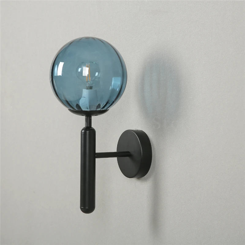 Modern Blue Glass Balls Wall Lamp Living Room Bedroom Bedside Wall Sconce Creative TV Background Wall Corridor Wall Lamps