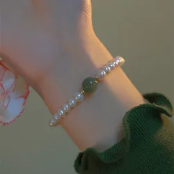 100% Natural Jade Stone & Freshwater Pearl 14K Gold Filled Ladies Bracelet Jewelry For Women Birthday Gifts