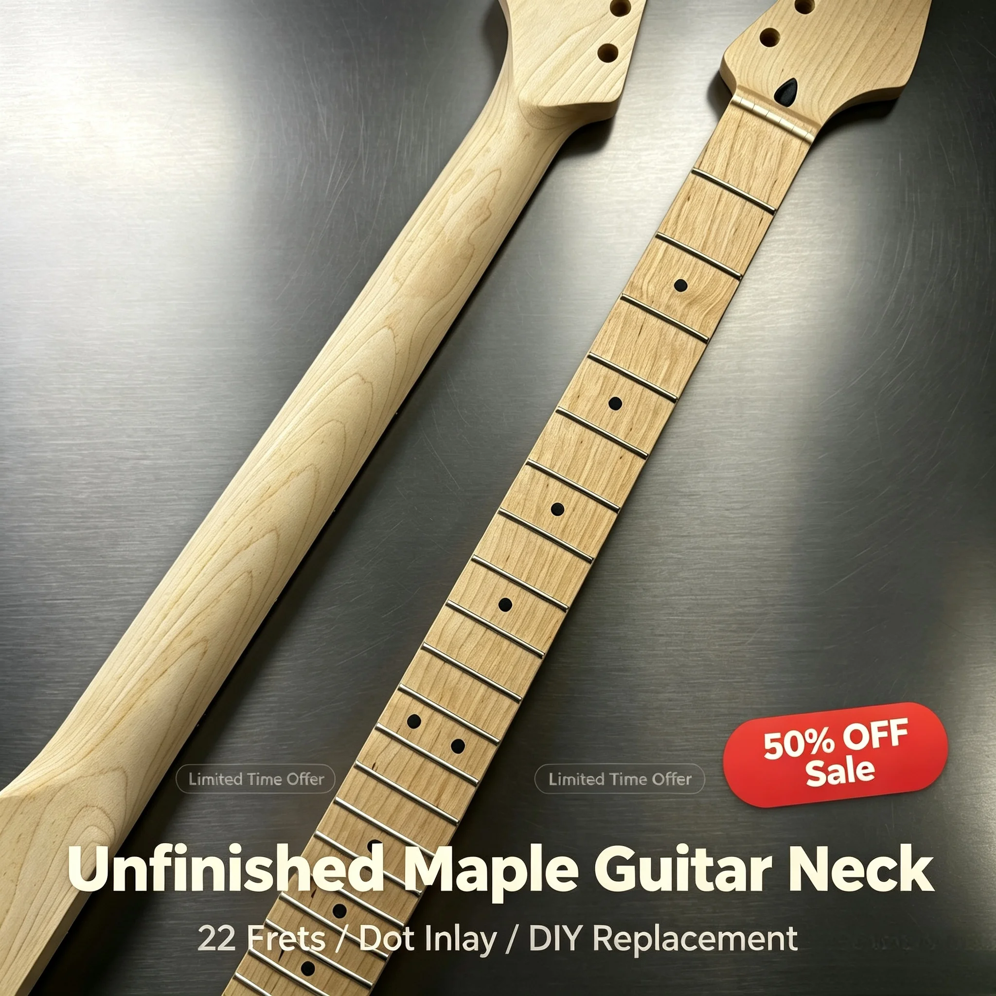 Maple ST Neck 22 Frets Solid Maple Fingerboard Dot Position Markers Unpainted Electric Guitar Neck Replacement Pa