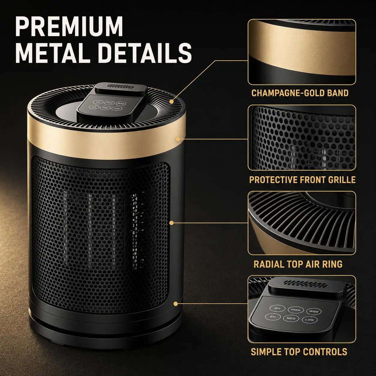 1500W Portable Ceramic Space Heater with 4 Heat Settings, Adjustable Thermostat, 12H Timer, Digital Display, Remote Control, Quiet Operation, Tip-Over & Overheat Protection