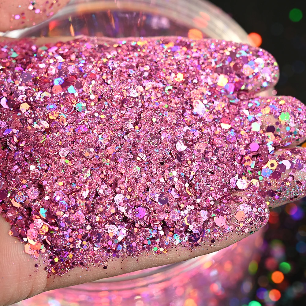 50G Holografische Gemengde Hexagon Vorm Chunky Irediscent Nail Art Glitter Vlokken Laser Sparkly Pailletten Plakjes Nail Art Decoratie