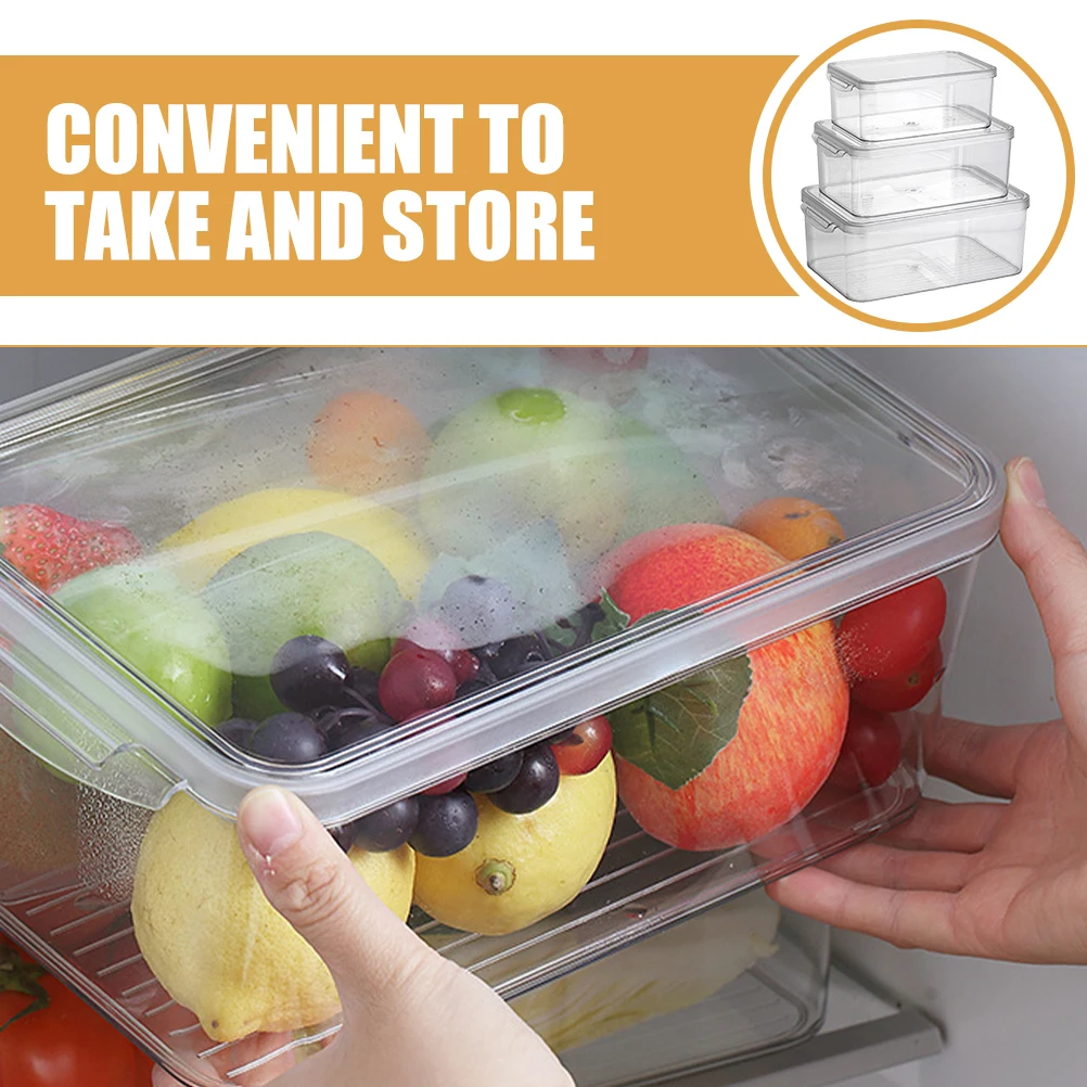 

3pcs Refrigerator Storage Box Clear Plastic Fridge Food Containers Shelf Organizer Kitchen Prep Box Large Medium Small Size