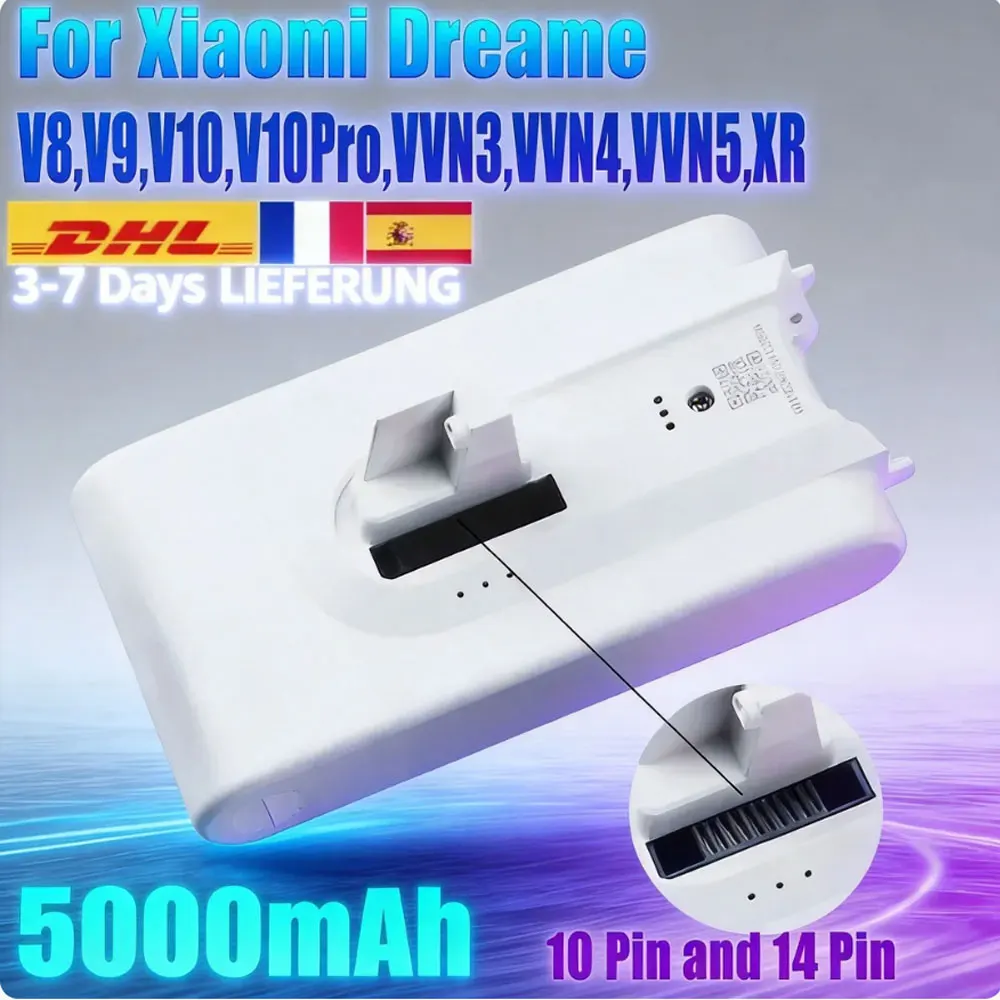 (5000mAh) Batterie de remplacement pour aspirateur - Batterie de rechange pour Xiaomi Dreame V8 V9 V10 V10Pro VVN3 VVN4 VVN5 XR Batterie lithium-ion
