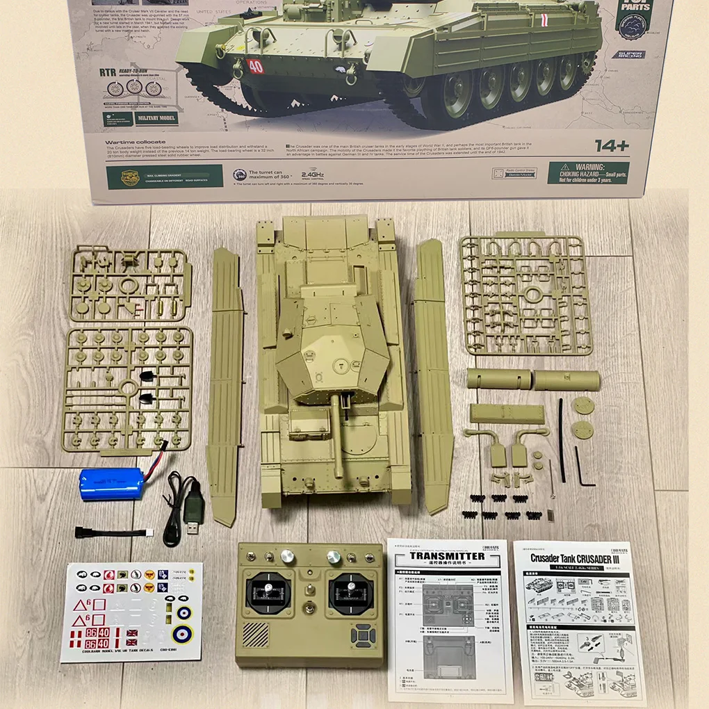 1/16 G2078 RC 탱크 영국 십자군 탱크 사운드 및 라이트 스모크 원격 제어 탱크 (연막 터렛 회전 360) °    탱크 모델