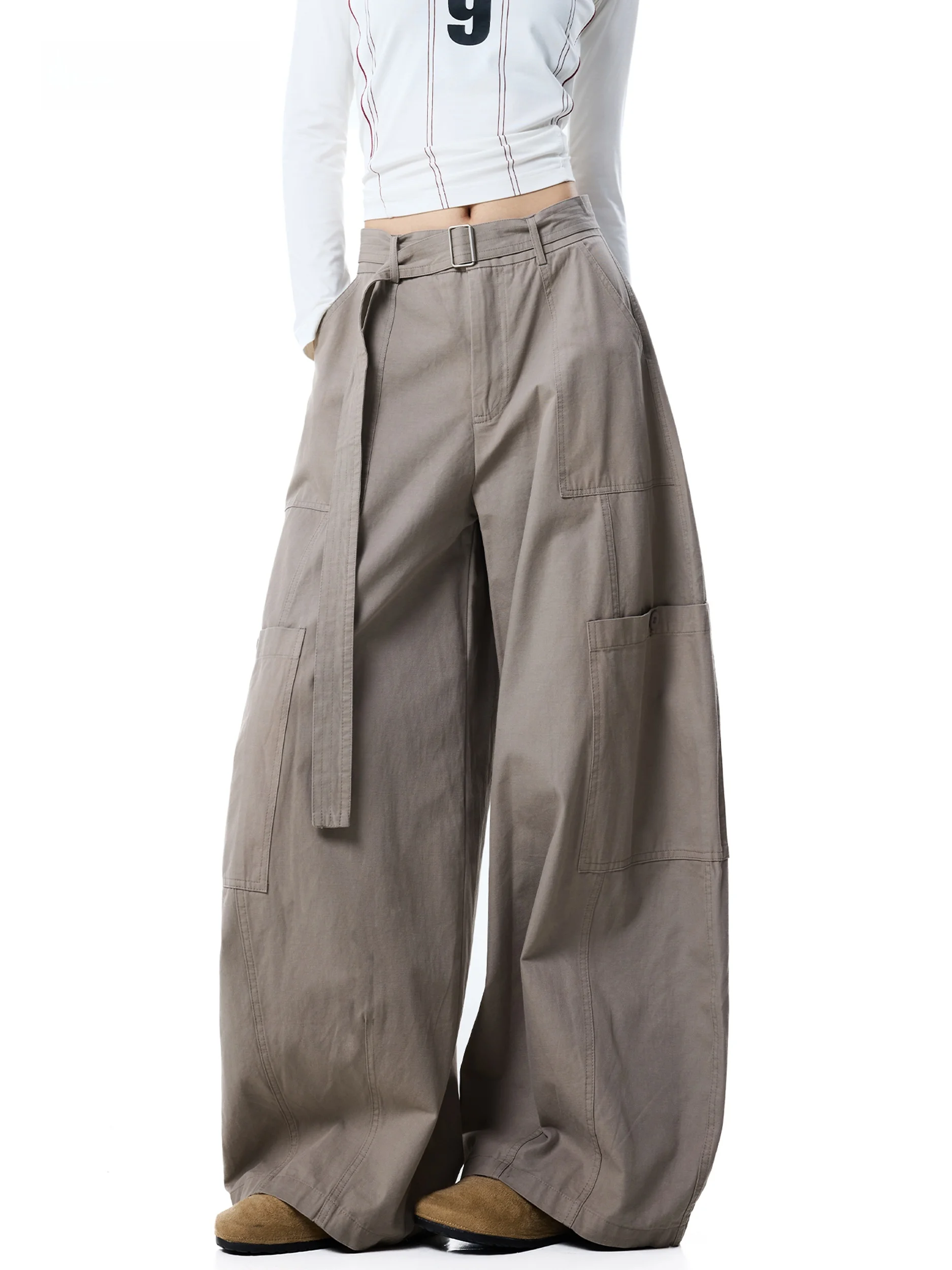 American Retro Workwear Wide Leg Pants Women's High Waist Slimming Floor-Length Loose Casual Trousers Comfortable Cotton