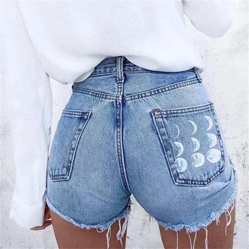 

Women's Denim Shorts 2024 Summer New Print Fringe Ultra Short Mid-Waist Street Casual Plus Size Denim Shorts