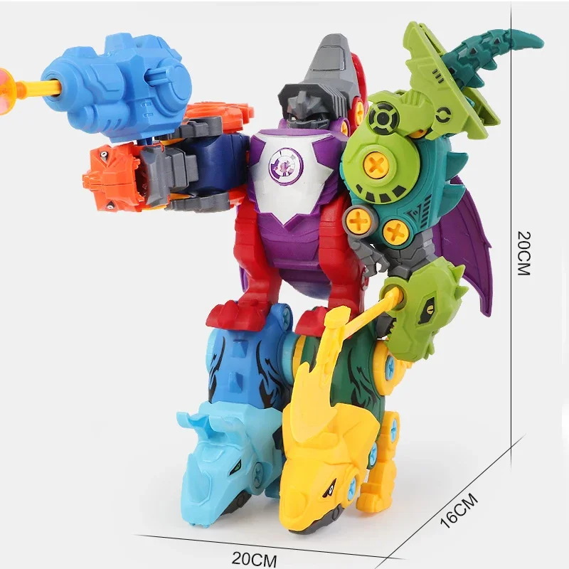 5 In 1 Kinderen Assemblage Dinosaurus Transformatie Dino Robot Constructeur Schroef Diy Set Blokken Demontage Schroevendraaier Model Speelgoed