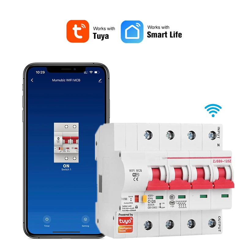 AC220V Smart WiFi Circuit Breaker, Tuya Smart Life APP ,Flame Retardant Shell ,Works with Alexa Google Home Voice Control