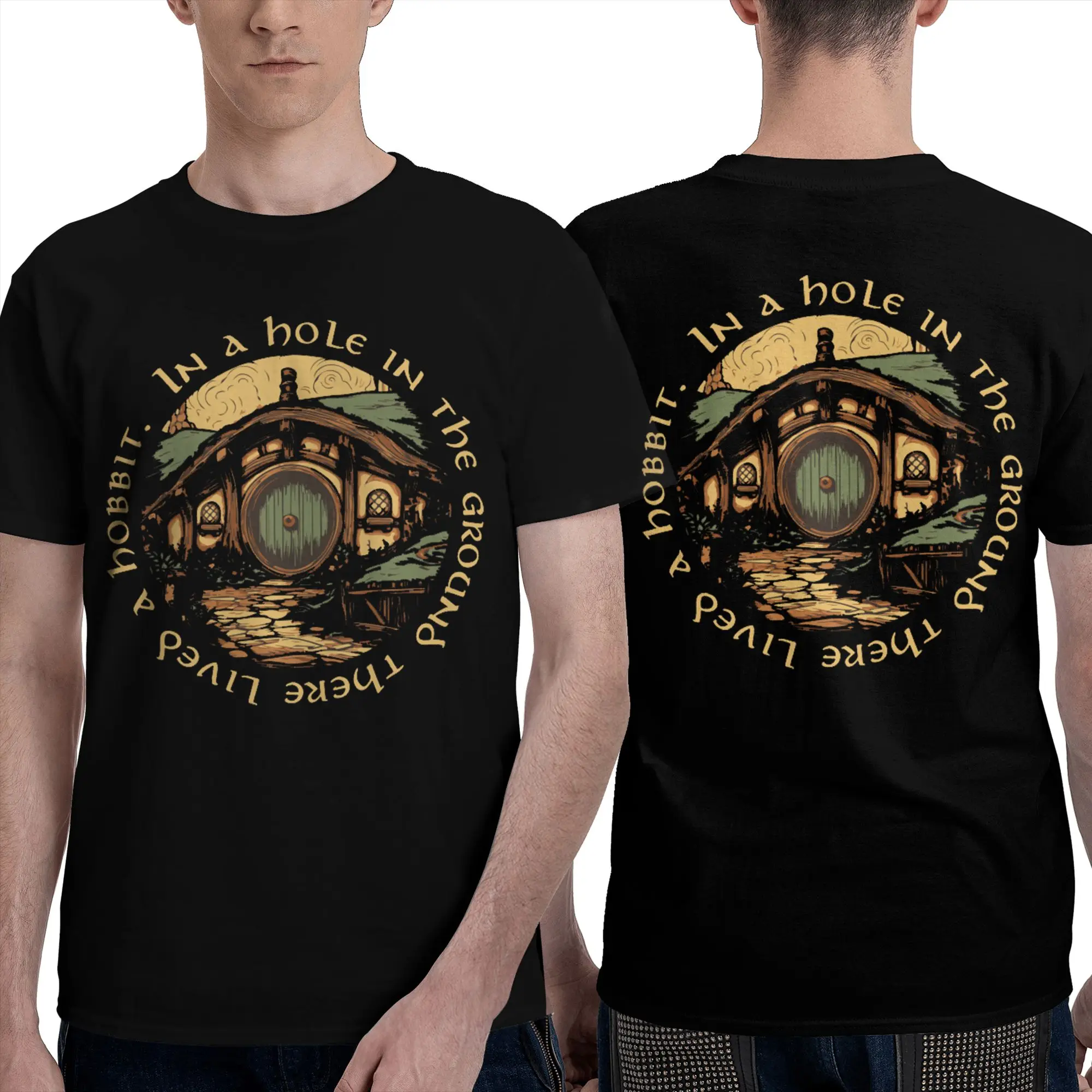 100% Cotton In a hole in the ground there lived a hobbit T-Shirt Men's Double Sided T Shirt Men Summer Shirts Tops Oversized
