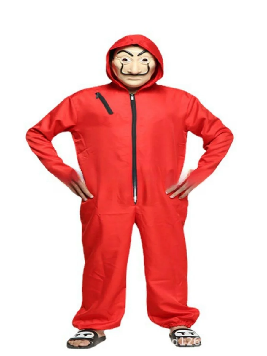 

Красный комбинезон для косплея, костюм для Хэллоуина, маска клоуна в комплекте, полиэстер, без фирменной маркировки, сценический костюм