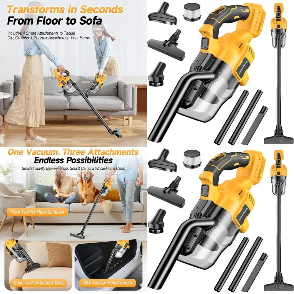 

20V Cordless Handheld Vacuum, 16000Pa Suction, 2 HEPA Filters, 4 Nozzles, Lightweight for Cars, Home, Garage
