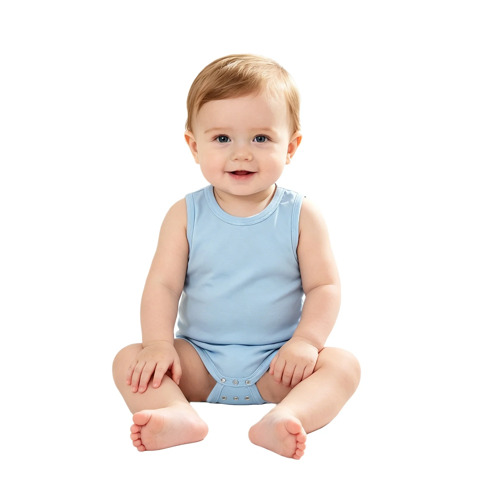 Toddler Baby Boys Girls Adaptive Clothing Round Neck Sleeveless Rompers Press Button Crotch Cotton Bodysuit with Tube Access