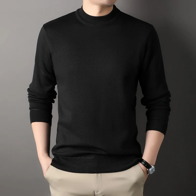 Autumn Winter Sweater Men Crew Neck Knitting Pullover Slim Fit Solid Color Men's Jumper Casual Sweaters Classic White Black