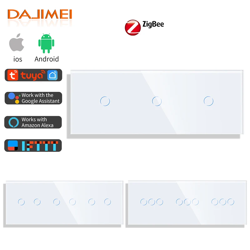 

Выключатель сенсорный DAJIMEI Zigbee со стандартным европейским стандартом, умное управление трубкой, панель из закаленного стекла, выключатель света, 86*228 мм, Zigbee2mqtt