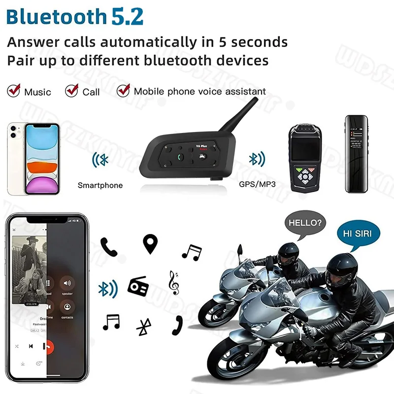 Intercomunicador V6 Plus para casco de motocicleta, interfono con Bluetooth 5,2, intercomunicador para cascos en moto，intercomunicador para moto