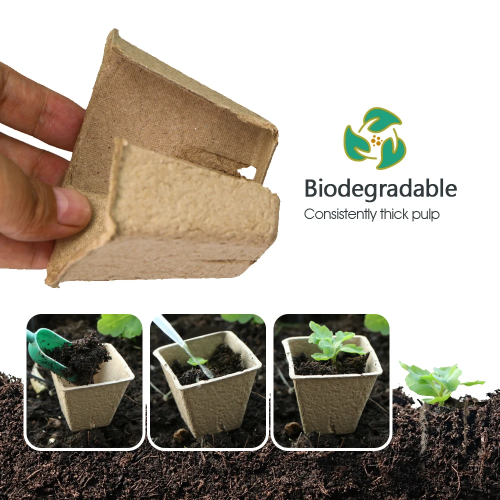 Garden Paper Pulp Pots Biodegradable Seeds Germinate Seedling Cup with Drainage Holes for Herb Strawberries Nursery Transplant